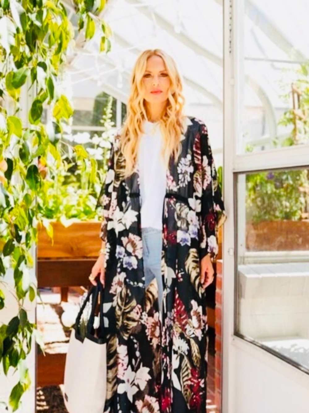 Walter Baker Black Floral Midi Dress with Red & White Blooms